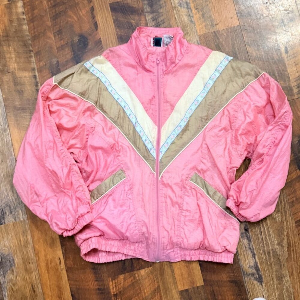 Vintage Barbiecore Pink Windbreaker Jacket Floral Barbiecore Y2K  Coat Zip Up